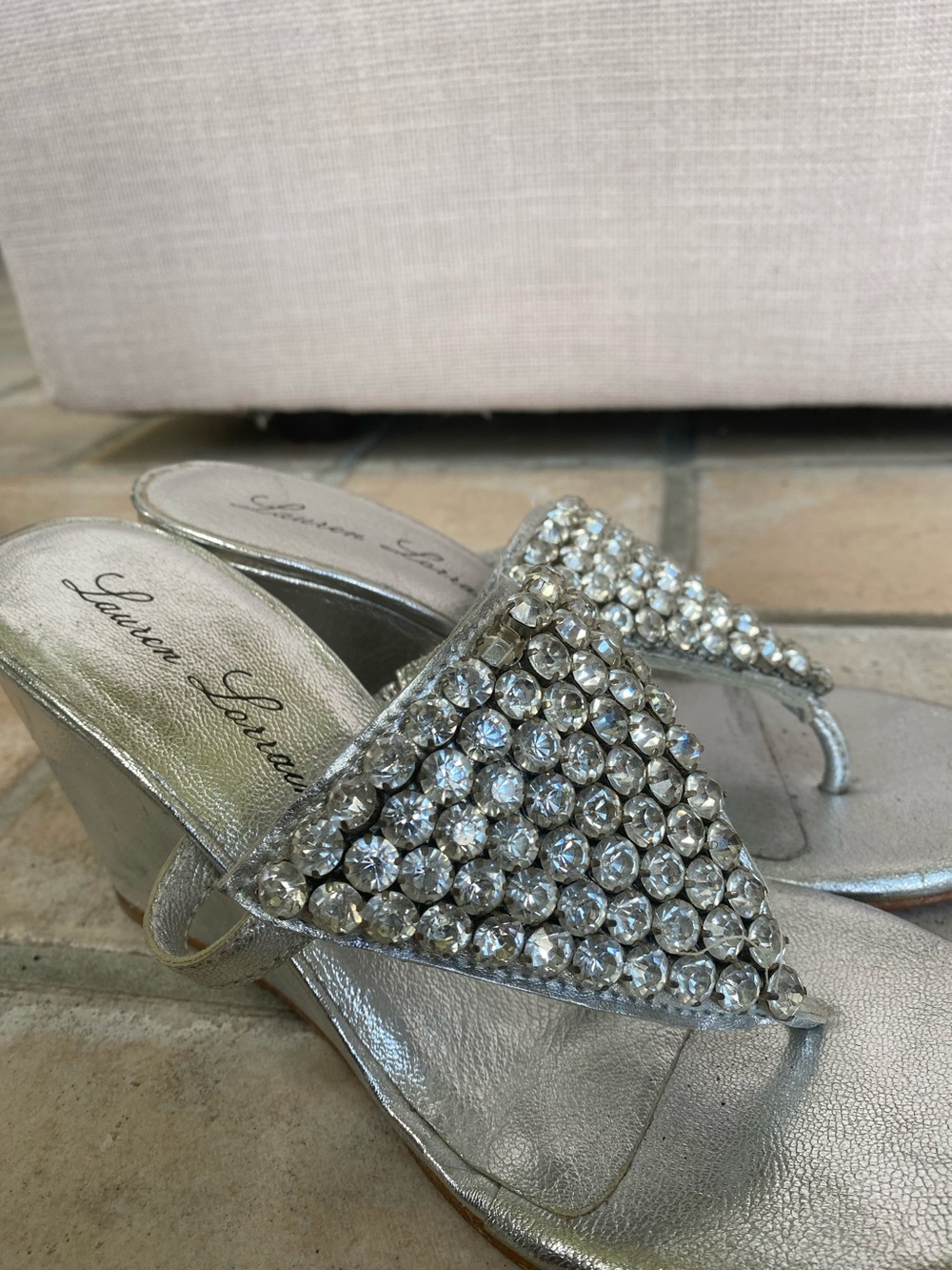 FWB Lauren Lorraine Rhinestone Triangle Wedge Sandals - Picture 4 of 7